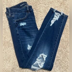 American Eagle Women’s Hi-Rise Distressed Jegging Jeans Size 8 Short Dark Wash